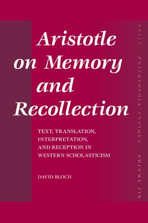 Cover Aristotle on Memory and Recollection