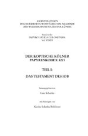 Cover Der koptische KÃ¶lner Papyruskodex 3221