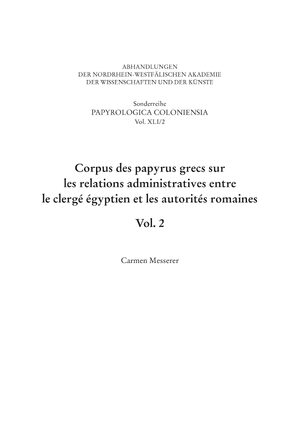 Cover Corpus des papyrus grecs sur les relations administratives entre le clergÃ© Ã©gyptien et les autoritÃ©s romaines