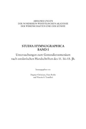 Cover Studia Hymnographica Band I