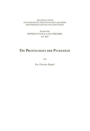 Cover Die Prostagmata der PtolemÃ¤er
