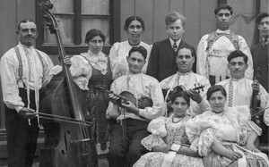 Jan Daniel (1895 – 1943) and his orchestra. Strážnice, Czechoslovakia, 1935. The photo of the theatre and musical ensemble from Strážnice. Most probably, one of the violinists is Jan Daniel.