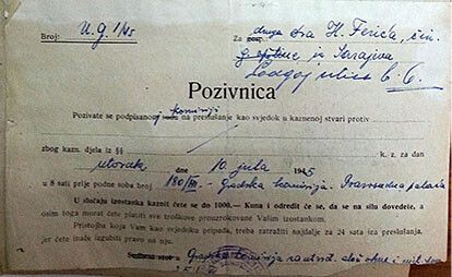 Vorladung der Landeskommission, Archiv Bosnien-Herzegowinas