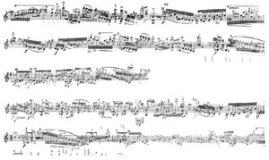 Nick Fells: Other Islands (Ausschnitt) für Violine, 2009. Simultane Ãberlagerung verschiedener Capriccios von Paganini. Mit freundlicher Genehmigung des Komponisten.