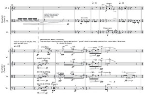 Chaya Czernowin: Anea Crystal Cycle, Einsatz des zweiten Quartetts zu Takt 10 des ersten Quartetts. Mit freundlicher Genehmigung von Schott Music, Mainz.