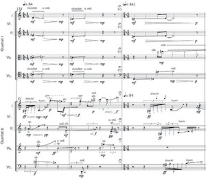 Chaya Czernowin: Anea Crystal Cycle, „Treffpunkt“ beider Stücke in Teil C. Mit freundlicher Genehmigung von Schott Music, Mainz.