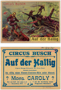 Plakat für die Pantomime Auf der Hallig (1907) bei Circus Busch. Farblithografie von Adolph Friedländer. Stiftung Stadtmuseum Berlin.