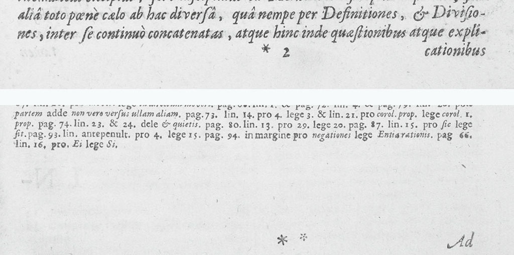 Signatures *2 and ** in the Preface of Renati Des Cartes Principiorum Philosophiae pars I et II; Cogitata Metaphysica.