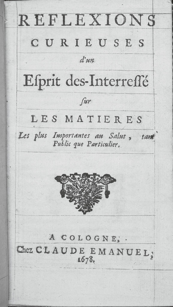 First title-page, decorated with small yoke ornament (Y.4), of issue Y.4/Y.5of the second French duodecimo edition of the Tractatus theologico-politicus.