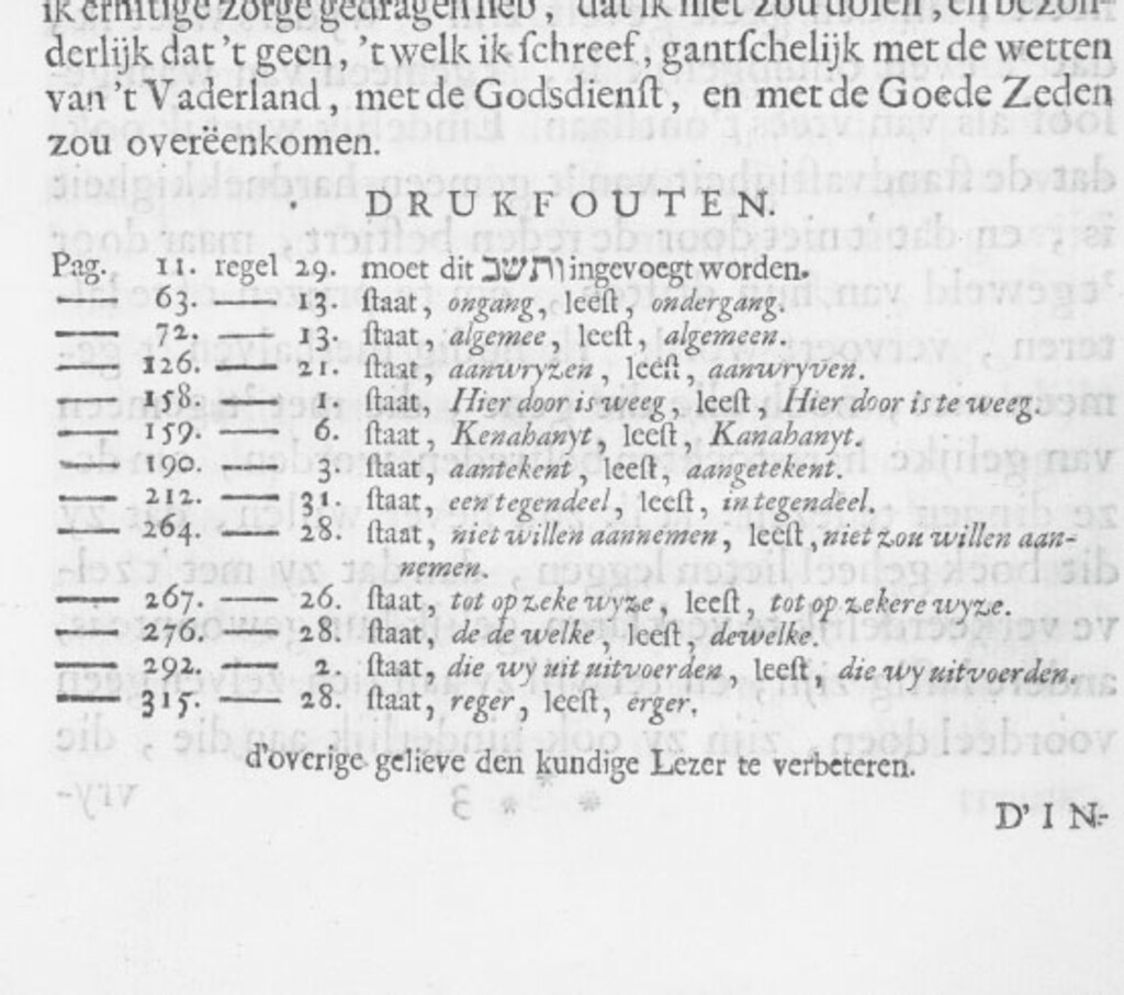 List of errata following the prologue.