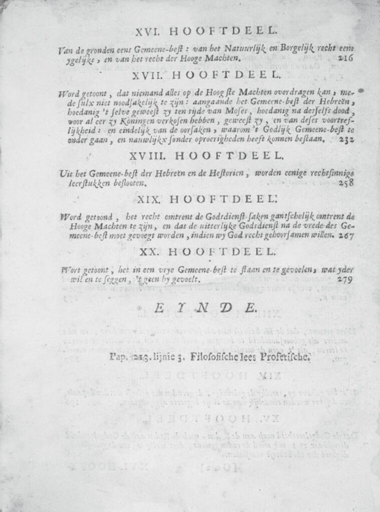 Table of contents with instruction for correction on page 213.