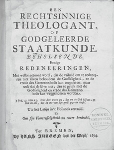 Title-page of the second Dutch quarto edition of the Tractatus theologico-politicus.