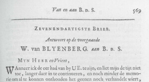 Printed caption on page 569 for the ‘Zevenendartigste Brief’ (Van Blijenbergh to Spinoza, 27 March 1665) in De nagelate schriften.