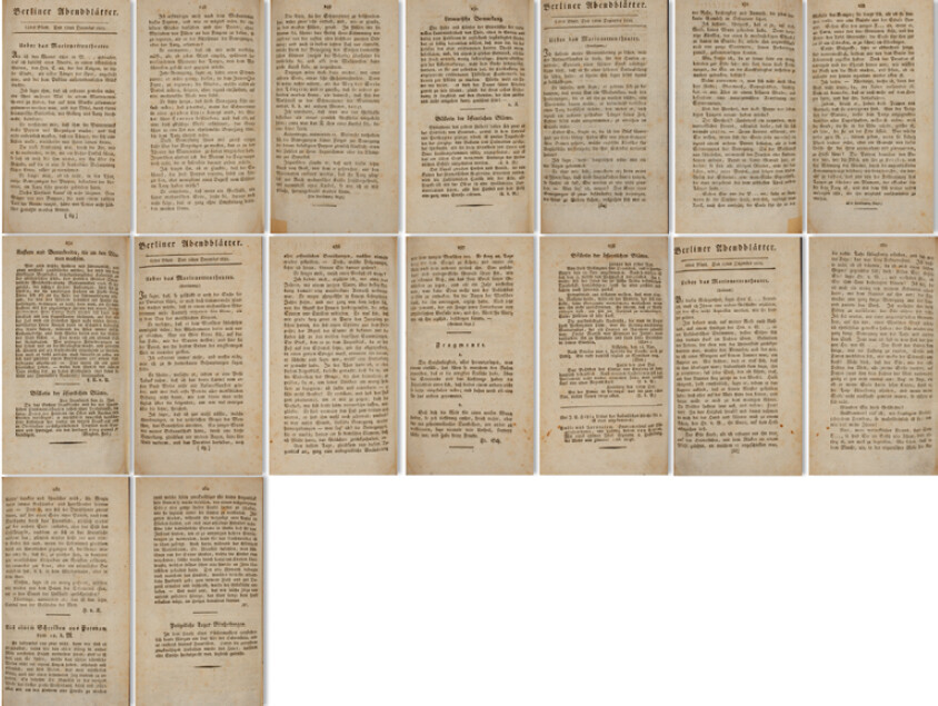 Berliner Abendblätter. 63tes Blatt. Den 12ten December 1810, 64tes Blatt. Den 13ten Dezember 1810, 65tes Blatt. Den 14ten December 1810, 66tes Blatt. Den 15ten Dezember 1810. Exemplar der Staatsbibliothek zu Berlin â PreuÃischer Kulturbesitz (Signatur: Libri.impr.rari.oct.216)
