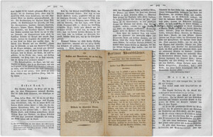 Der Freimüthige oder Berlinisches Unterhaltungsblatt für gebildete, unbefangene Leser Nro. 246. Montag, den 10. December 1810, S. 994/995; Berliner Abendblätter. 65tes Blatt. Den 14ten December 1810, S. 234/235. Montage. Exemplare der Sächsischen Landesbibliothek â Staats- und Universitätsbibliothek Dresden (Signatur: Eph.lit.0237.f) und der Staatsbibliothek zu Berlin â PreuÃischer Kulturbesitz (Signatur: Libri.impr.rari.oct.216)
