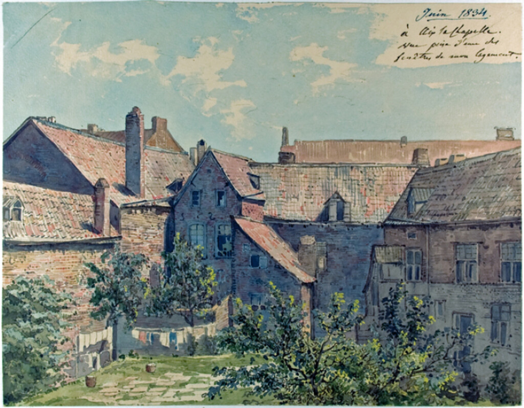 Athanasius RaczyÅski, View from the Window of Athanasiusâ Lodgings in Aachen, watercolour, June 1834, during RaczyÅskiâs recovery in the city