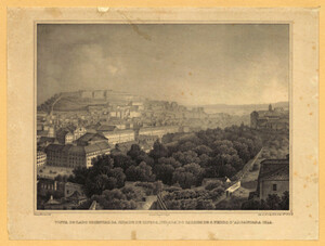 Joaquim Pedro de Sousa, View of Lisbon, from the East Side of the Garden of St. Pedro da Alcantara Church, lithograph, 1844