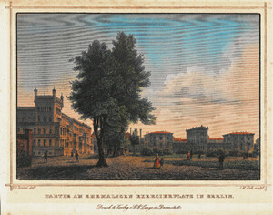 Franz Alexander Borchel and Joseph Maximilian Kolb, Eine Partie am ehemaligen Exercierplatz in Berlin, RaczyÅskiâs Palace-Gallery on the right, coloured steel engraving, 1854