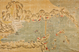 Map of the blockade of the Portuguese ships in the harbour of Nagasaki in 1647