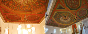 Minor lateral octagonal domes and major wooden domes in 2005 (Manahasa) and after the restoration in 2021 (Ministry of Culture of Albania)
