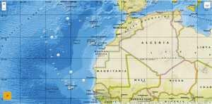 Summer homeward route. The Stratigos Favieros: Rufisque-Marseilles 25 April 1881â2 June 1881. Highlighted is the pilotâs suggested itinerary, from Labrosse, The Navigation of the Atlantic, 64â66