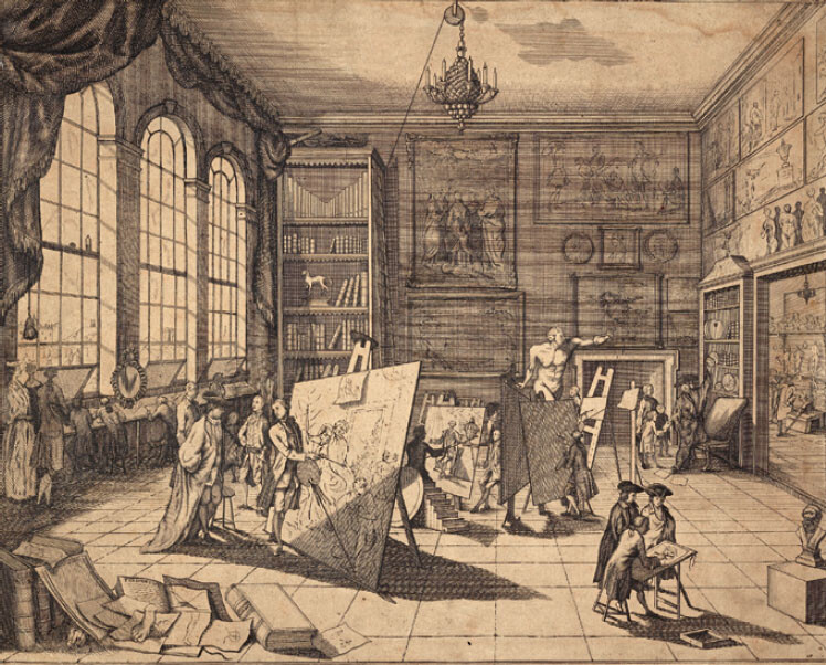 David Allan, the interior of the Foulis Academy of Fine Arts, Glasgow. Engraving, 23 cm × 29 cm