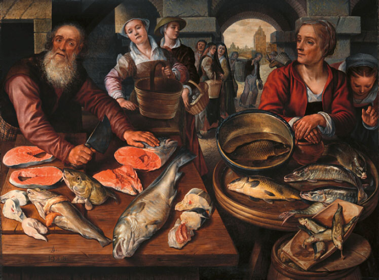Joachim Beuckelaer, Fish market, 1568. Oil on panel, 128 cm × 174 cm, 1568