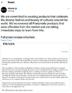 Prada’s official press release shared on Twitter