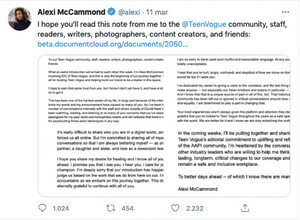 Alexi McCammond’s official releases on Twitter after the accuses of racism