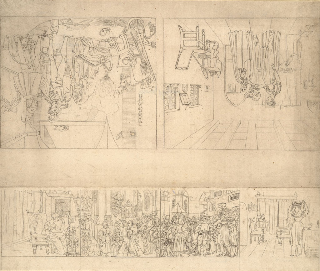 Moritz Retzsch, double strip of several drawings, n.d., overall 28.6 × 34.3 cm
