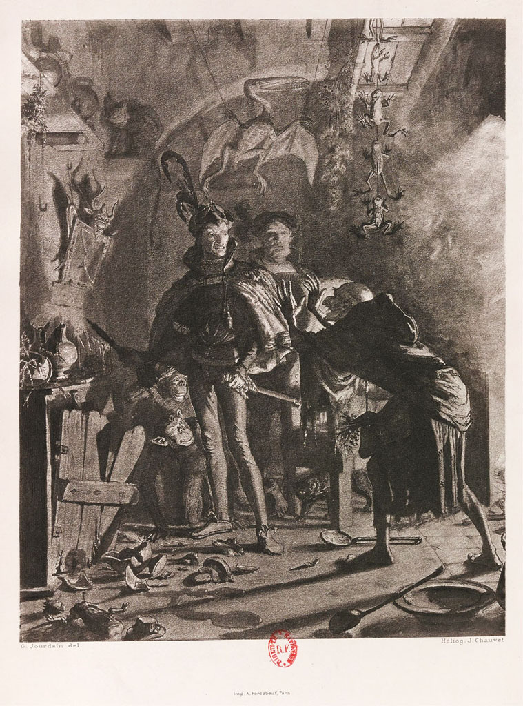 Gaston Jourdain, photogravure by J. Chauvet, in Le Faust de Goethe, traduction de Gérard de Nerval, préface de M. Frantz-Jourdain, illustrations inédites de Gaston Jourdain (Paris: Imprimé pour la Société de Propagation des Livres d’Art, 1904), insert plate 8, between pp. 60–61. Telling detail of frogs after Moritz Retzsch (cf. Fig. 2.18–19)