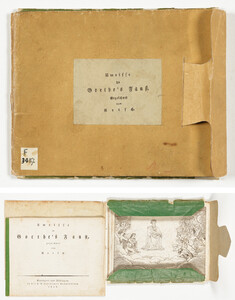 Umrisse zu Goethe’s Faust gezeichnet von Retsch (Stuttgart & Tübingen: Cotta, 1816). Original yellow portfolio with green flaps, shut and open with contents