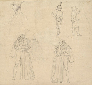 Moritz Retzsch, preliminary drawings for Faust and Margaret kissing, n.d., 16.1 × 18.1 cm