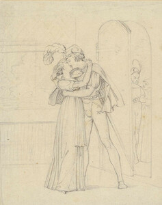 Moritz Retzsch, Faust and Margaret kissing, drawing, n.d., 13.6 × 12 cm