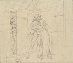 Moritz Retzsch, Faust and Margaret kissing, final drawing used for the etched plate, n.d., 14 × 16.3 cm