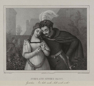Friedrich August Zimmermann after Moritz Retzsch, Scene from Goethe’s Faust. Gretchen: “He loves me, he loves me not,” lithograph, n.d., 35.5 × 49 cm, printed by G. Braunsdorf, published by Eduard Pietzsch and Co., Dresden