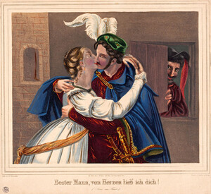 Carl Friedrich Patzschke after Moritz Retzsch, “Dearest of men, I love thee from my heart!” coloured lithographic copy, c.1880, 27 × 29 cm, printed in Berlin by L. Zöllner and commercialized by C. G. Ende