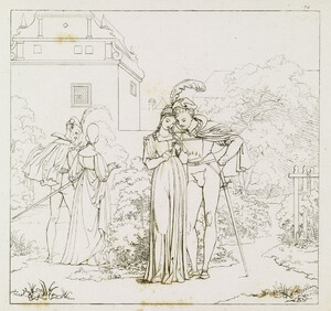 Moritz Retzsch, Garden scene, Umrisse zu Goethe’s Faust gezeichnet von Retsch (Stuttgart & Tübingen: Cotta, 1816), pl. 14