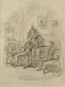 Phiz (Hablôt Knight Browne), original illustration for I make the acquaintance of Miss Mowcher, version B of the final plate, graphite on paper, image 13 × 10 cm
