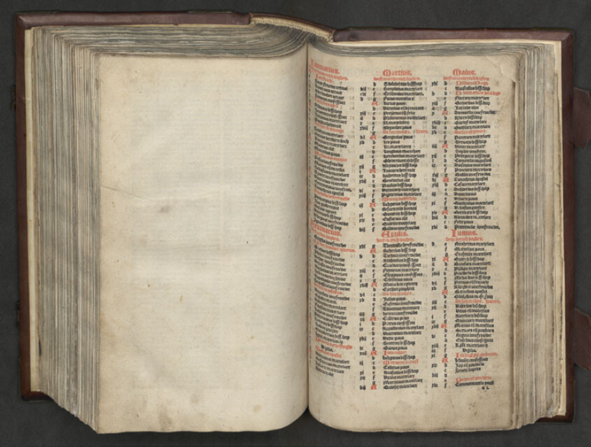 Liturgical calendar in Jacob van Liesvelt’s complete Bible edition of 1532. Antwerp, Hendrik Conscience Heritage Library, F 83534