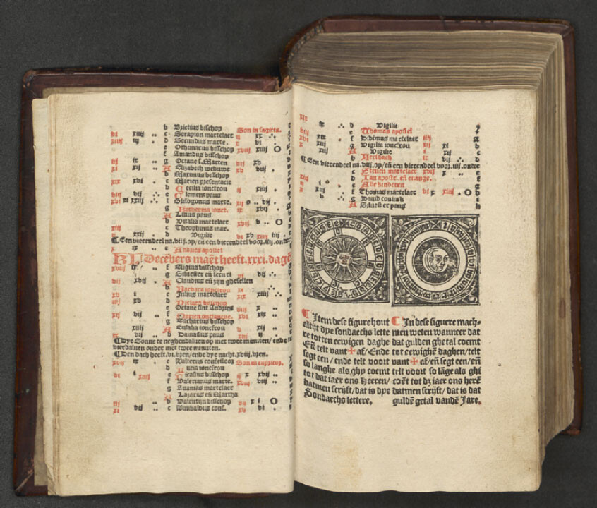 Woodcuts for the calculation of the golden number and dominical letter in Henrick Peetersen van Middelburch’s New Testament (a) of 1541. Antwerp, Hendrik Conscience Heritage Library, F 215118