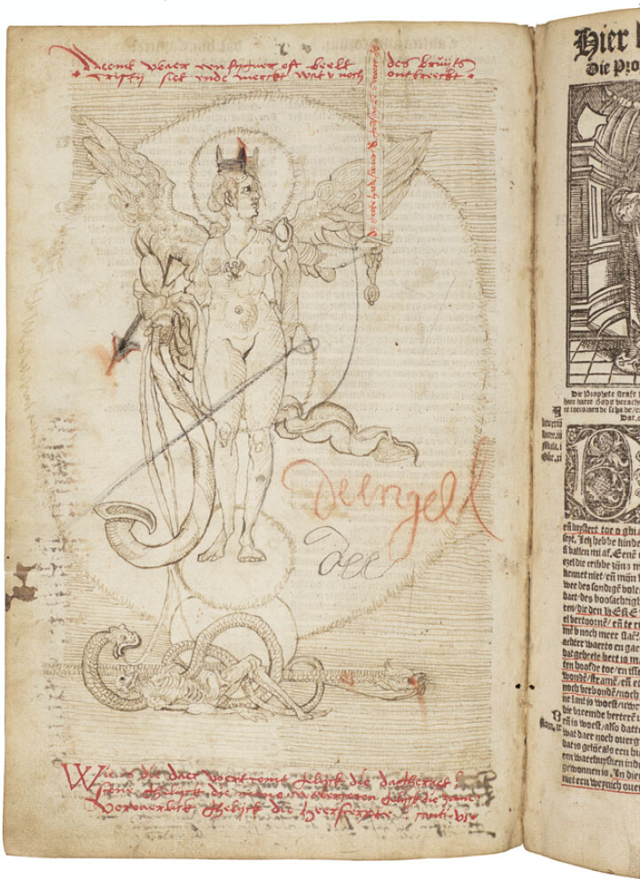Hand-drawn copy of ‘the image of the bride of Christ’, after the engraving in David Joris’ T’Wonder-boeck (see fig. 30), on a blank leaf at the end of the Song of Songs in a copy of Jacob van Liesvelt’s complete Bible edition of 1535. Oxford, Bodleian Library, Bib.Dutch.C3