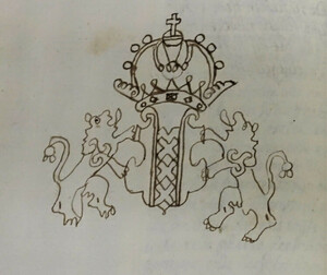 A hand-drawn coat of arms of Amsterdam in a copy of Henrick Peetersen van Middelburch’s complete Bible edition of 1541. Amsterdam, Vrije Universiteit, XC.05044-