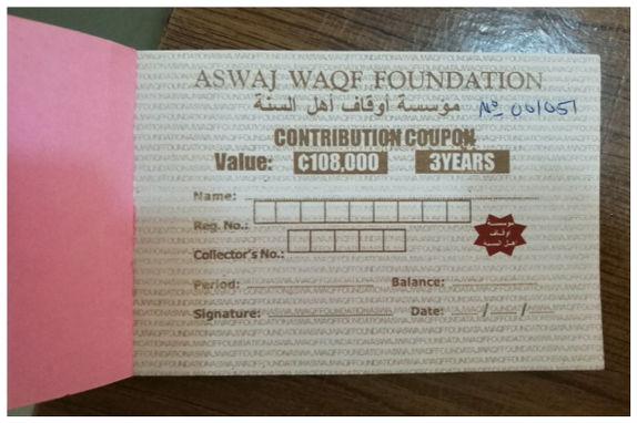 Figure 61: ASWAJ Waqf Foundation contribution coupon