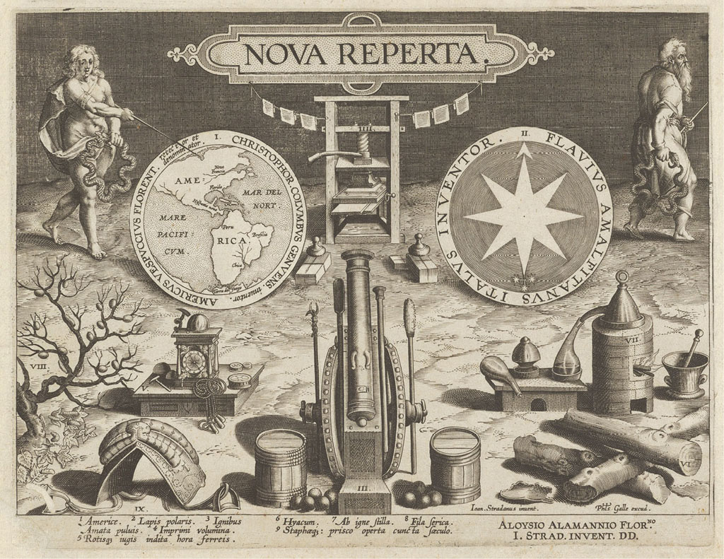 Frontispiece, Jan van der Straet, Nova reperta (c.1600), engraved by Theodor Galle