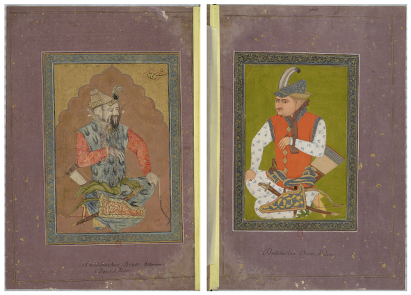 Figure 3.3b: Double-page opening with two Turkoman prisoners, Mughal India, eighteenth century (?), Shir Jang Bahadur Album