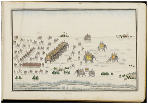 Figure 6.7: âChasse du tigreâ (tiger hunt), from a volume assembled by Gentil with illustrations by Nevasi Lal, Mohan Singh and other unidentified artists, Faizabad, 1774