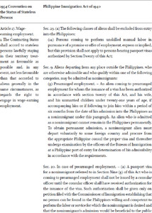 Comparison of the conflicting provisions of the Convention and the Philippine Immigration Act of 1940