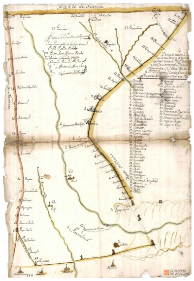 Figure 7.1: Eighteenth-century sketch of the Ansó Valley. The pastures which were under dispute were on the right side of the picture, around number 23, the item called Guarrinza.