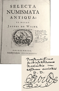 Dedication to Reland by De Wilde, in Selecta numismata antiqua, 1694
